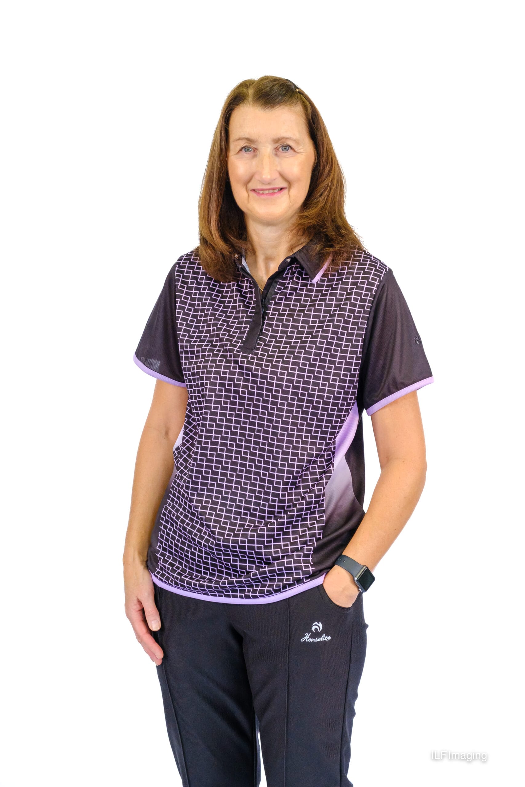 Henselite Style 23 Ladies Bowls Shirt Black -Lilac