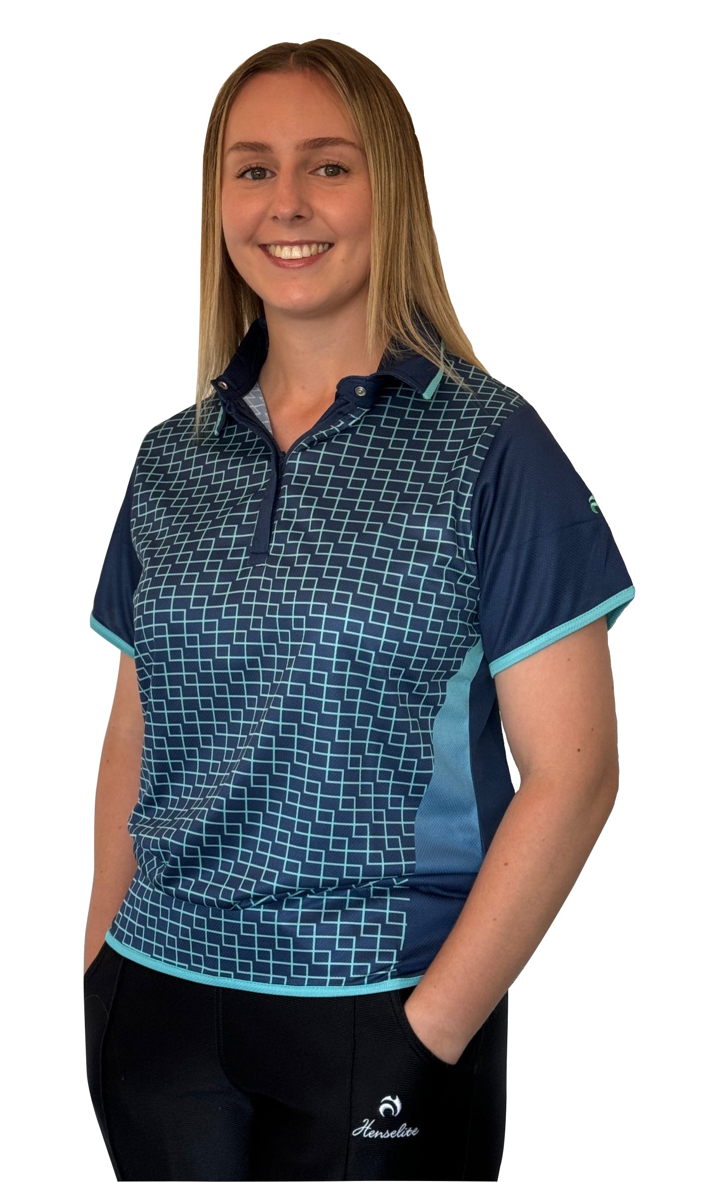 Henselite Style 23 Ladies Bowls Shirt  Navy - Turquoise